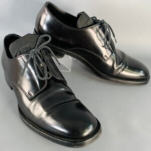 PRADA Size 10 Black Leather Nylon Derby Lace-Up Shoes